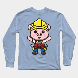 construction worker pig Long Sleeve T-Shirt